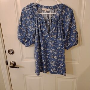 LOFT Blue and White Floral Blouse. Gently Used.